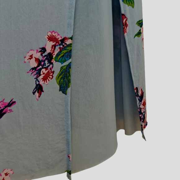 Free People Floral Carmel Mesh Midi Dress Size Medium Blue Stretch Side Slits - Picture 6 of 13